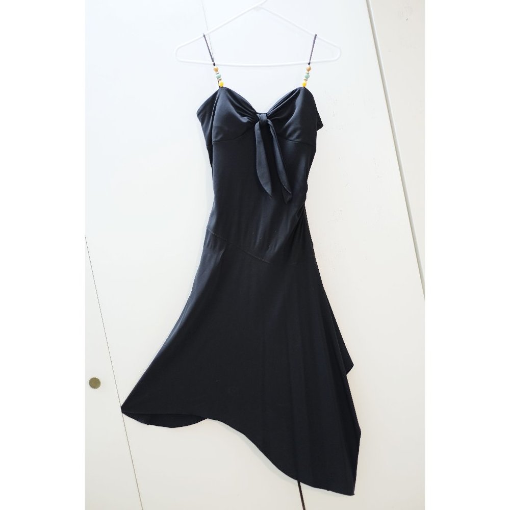 Black Ruched Asymetrical Formal Midi Dress Sz 0